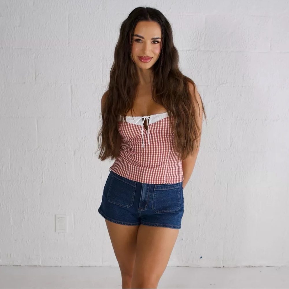 NWT Zara Red Gingham Peasant top